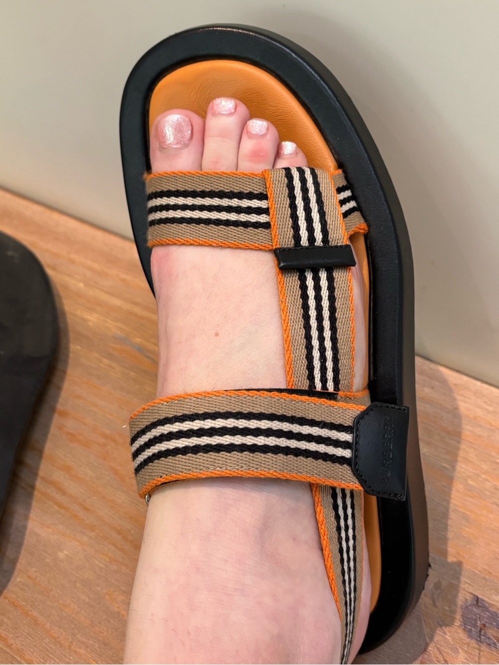 Burberry Eve Icon Stripe Strappy canvas, leather Sandals deep orange 39/9 $650 - Picture 10 of 11